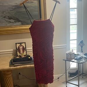 Burgundy Ruched Spaghetti-Strap Mini Dress